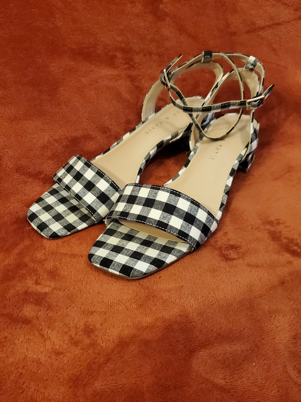 BLACK AND WHITE Gingham Ankle-Strap Sandals